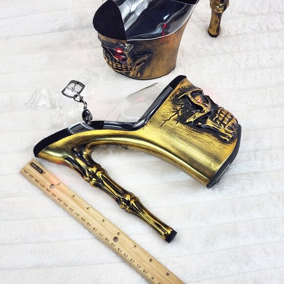 Brass Skull & Bones Red LED Platform 8" Heels Pole Shoes Vortex - Picture 10 of 11